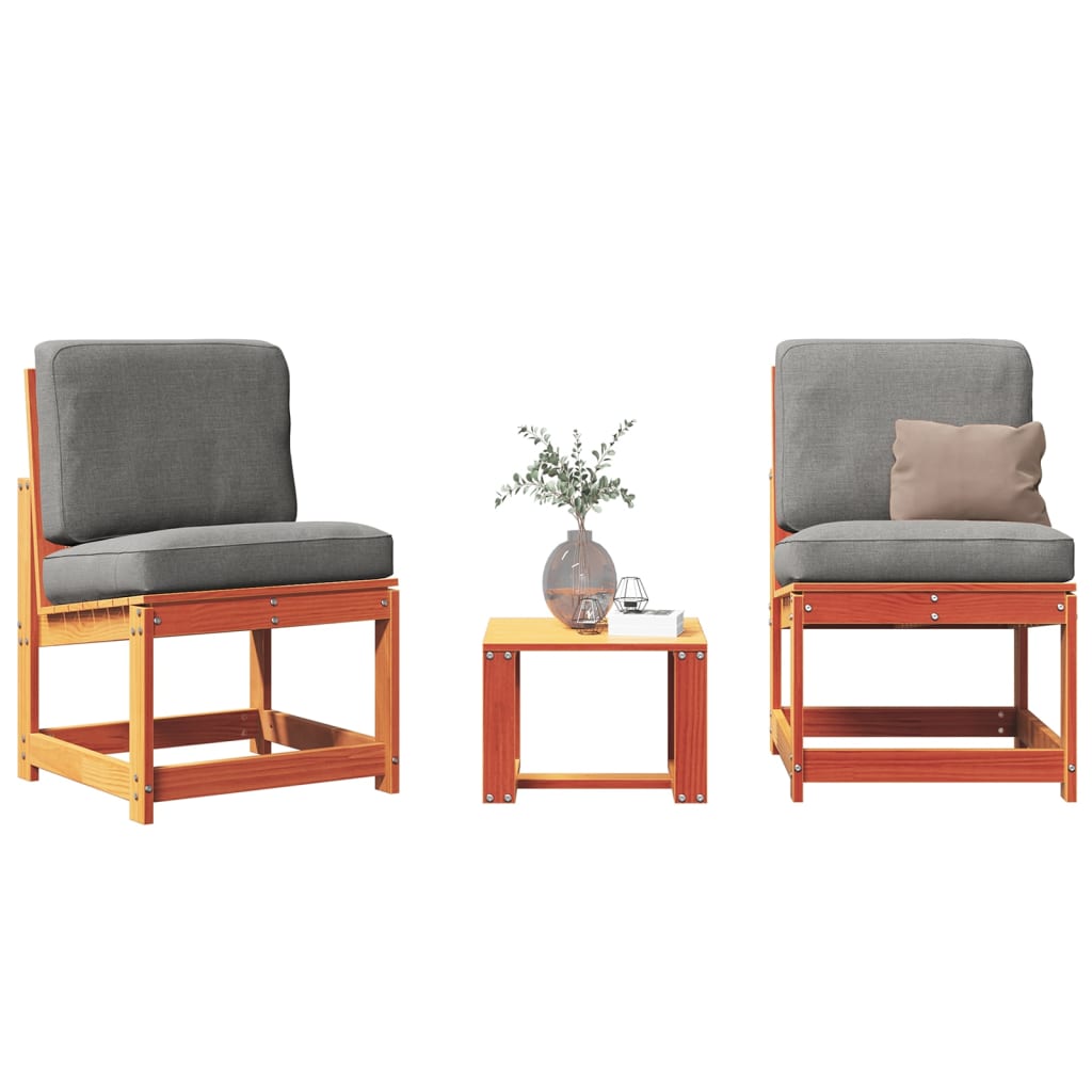 JUNG Vida 3-tlg. Garten-Lounge-Set Wachsbraun Massivholz Kiefer