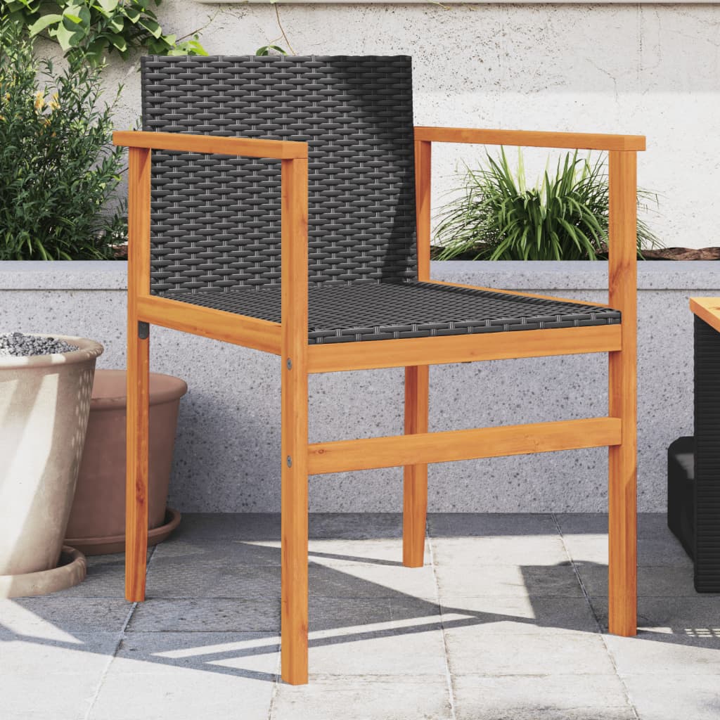 JUNG Vida Gartenstühle 2 Stk. Schwarz Poly Rattan und Massivholz
