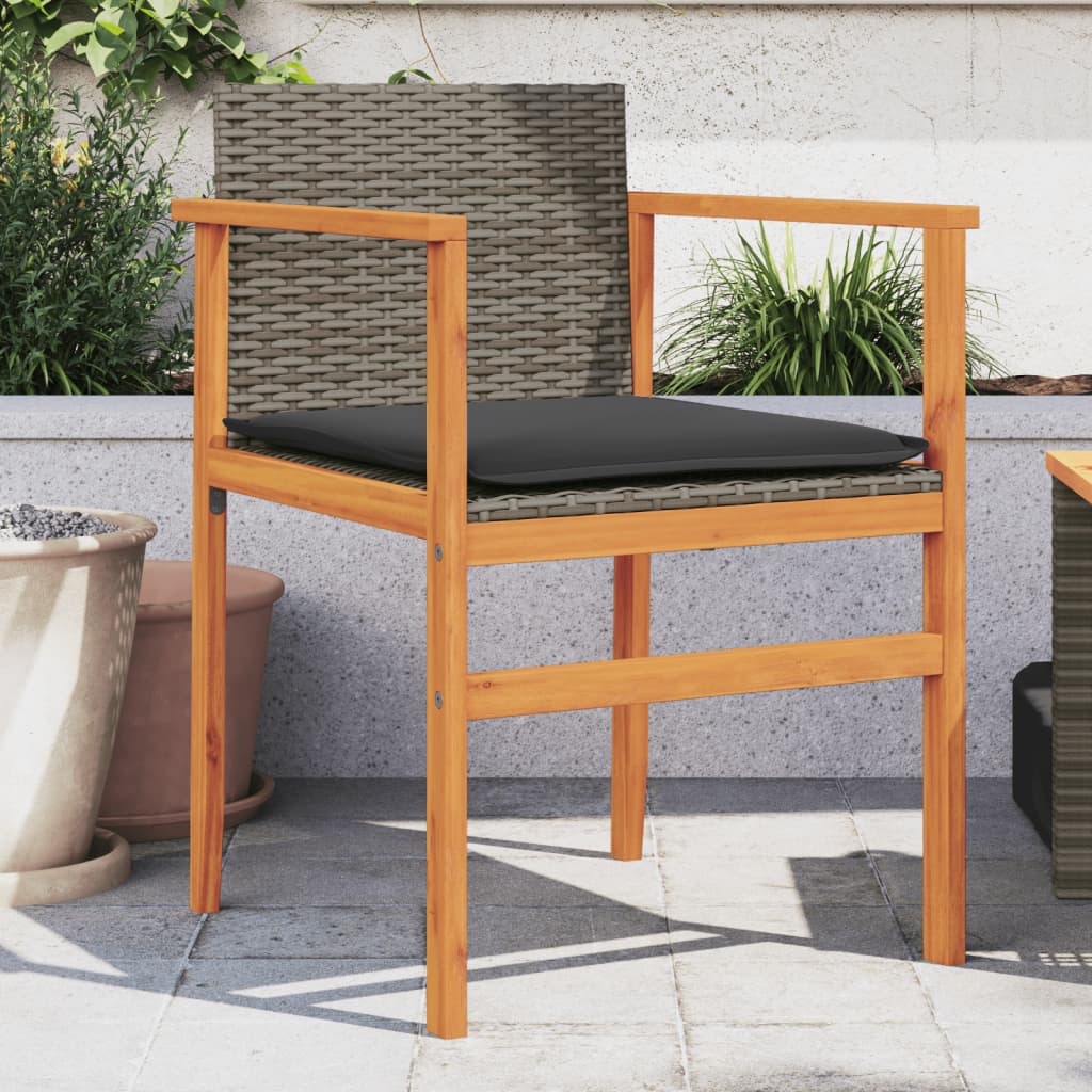 JUNG Vida Gartenstühle mit Kissen 2 Stk. Grau Poly Rattan Massivholz