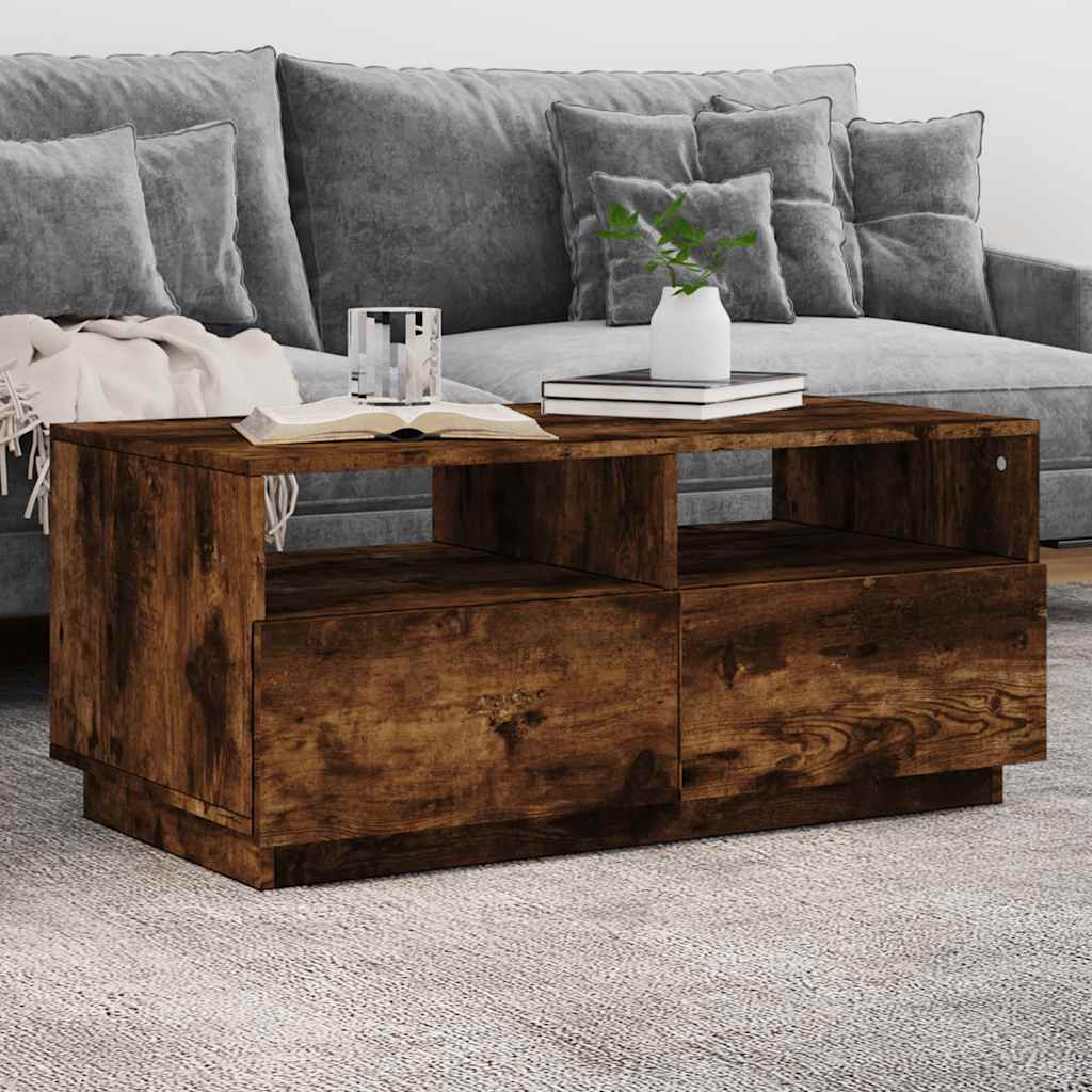 JUNG Vida Couchtisch mit LED-Leuchten Räuchereiche 90x49x40 cm