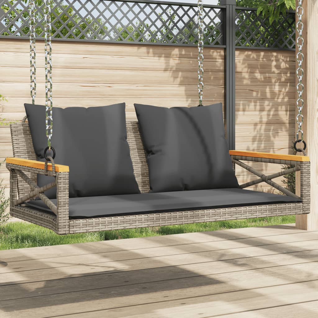 JUNG Vida Hängebank mit Kissen Grau 109x62x40 cm Poly Rattan