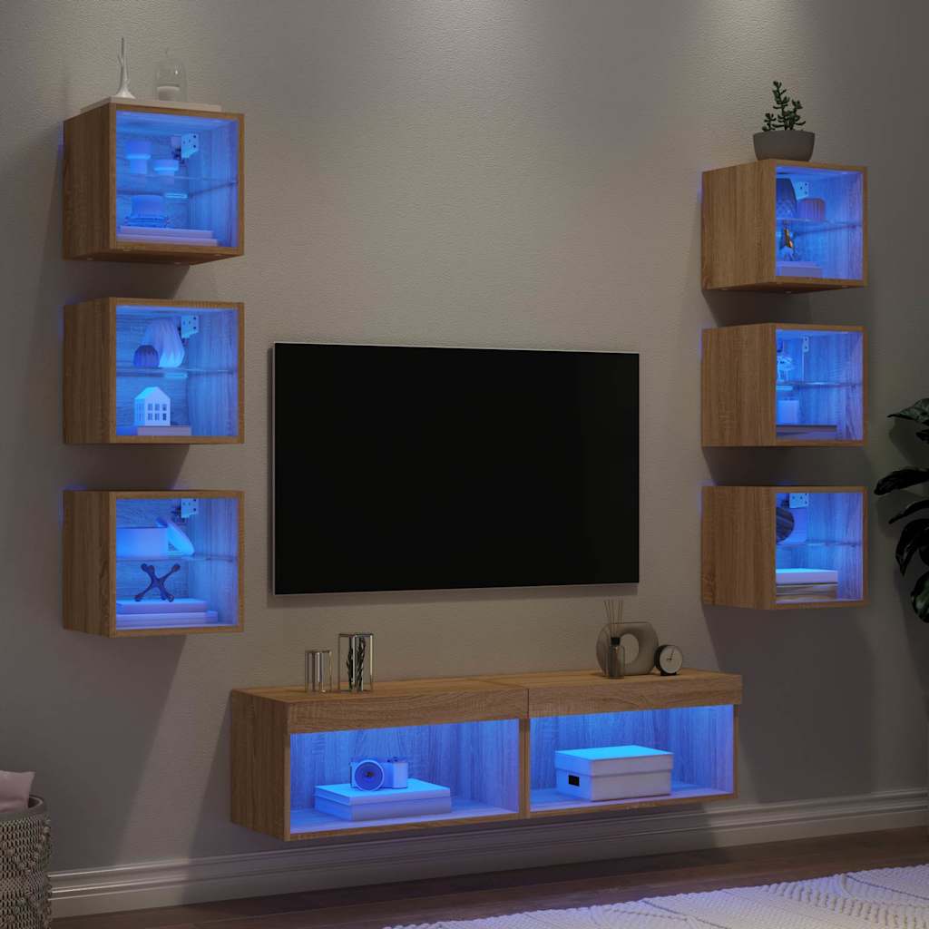 JUNG Vida 8-tlg. Wohnwand mit LED-Beleuchtung Sonoma-Eiche Holzwerkstoff