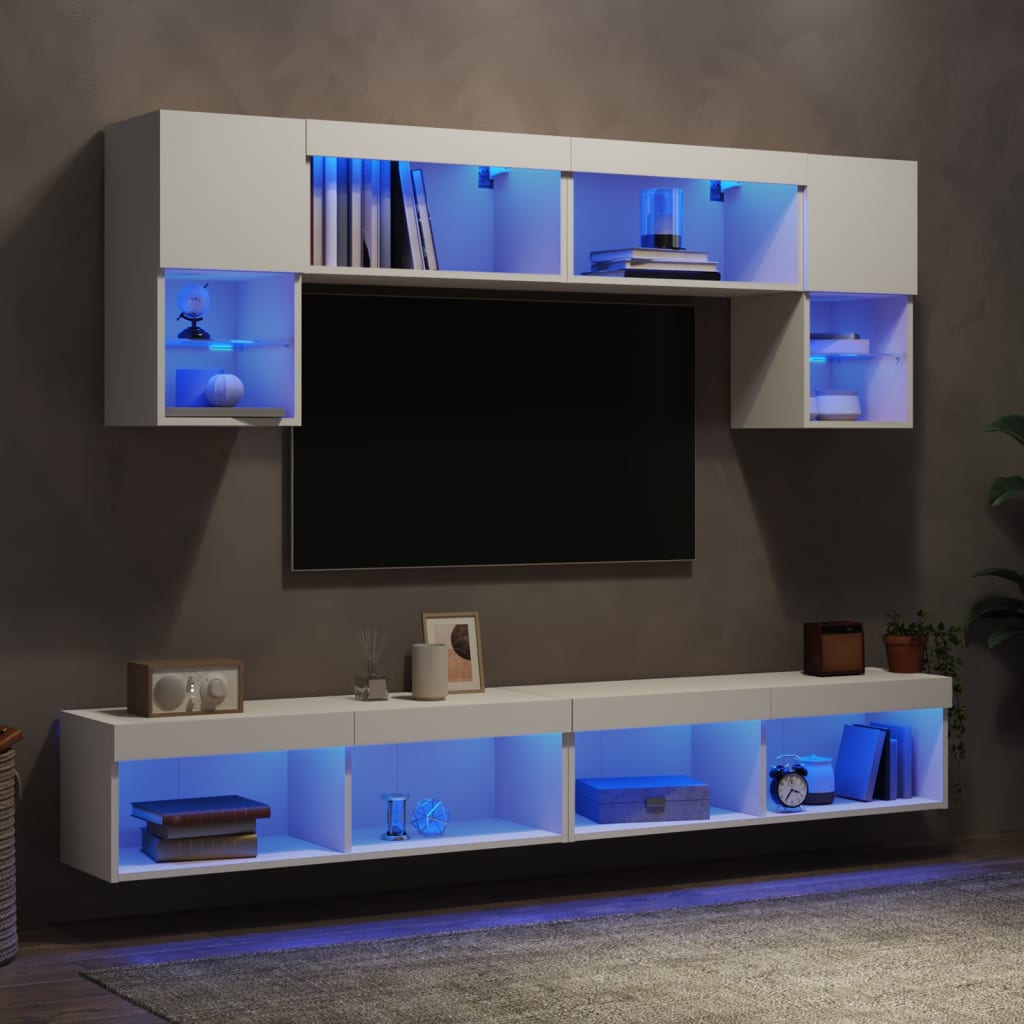 JUNG Vida 6-tlg. Wohnwand mit LED-Beleuchtung Weiß Holzwerkstoff