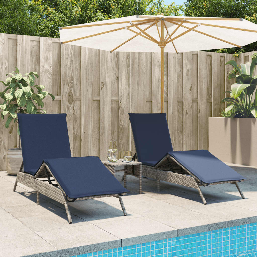 JUNG Vida Sonnenliegen 2 Stk. mit Tisch Grau Poly Rattan