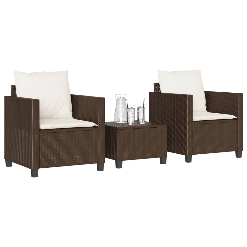 JUNG Vida 3-tlg. Bistro-Set mit Kissen Braun Poly Rattan