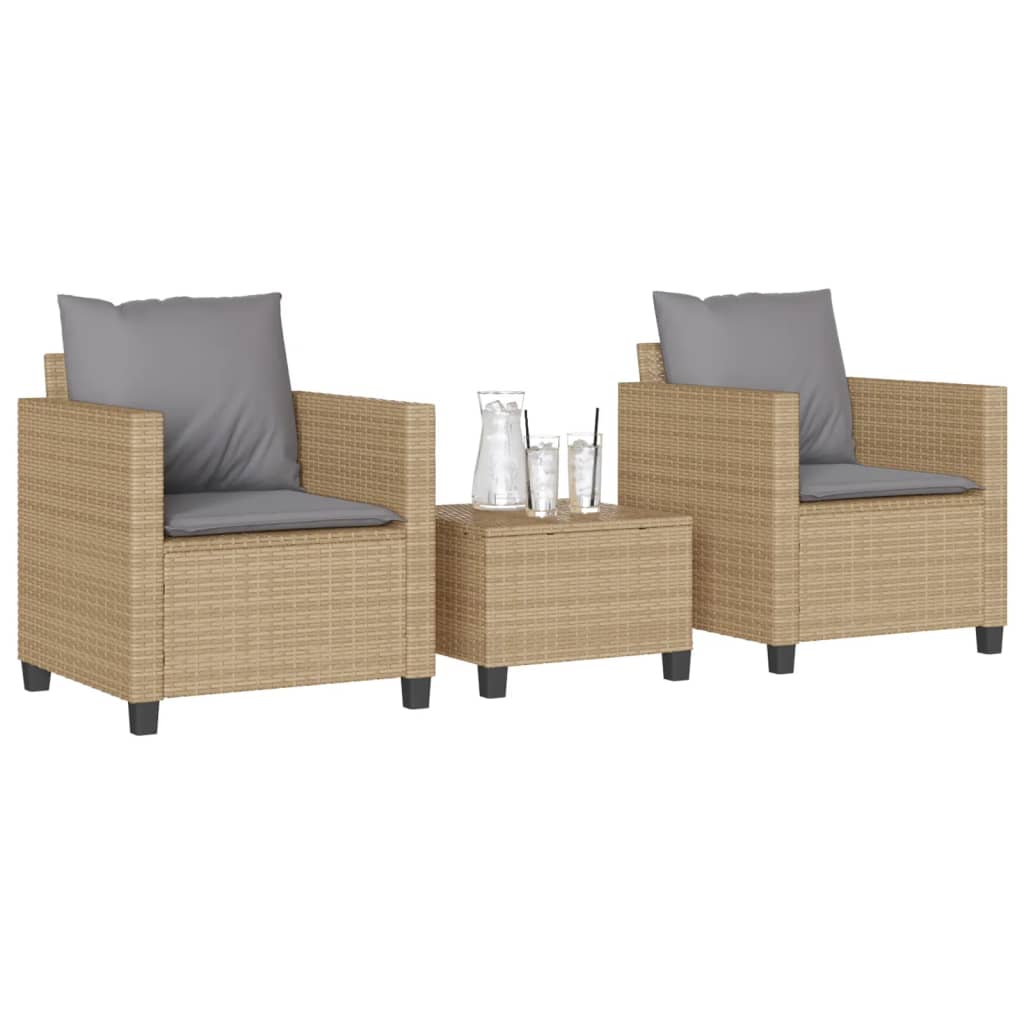 JUNG Vida 3-tlg. Bistro-Set mit Kissen Beige Poly Rattan