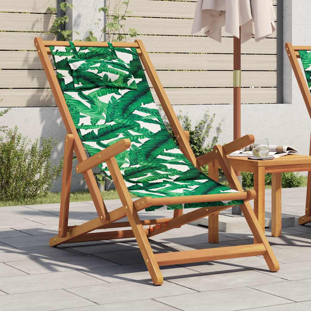 JUNG Vida Strandstuhl Klappbar Blattmuster Massivholz Eukalyptus Stoff