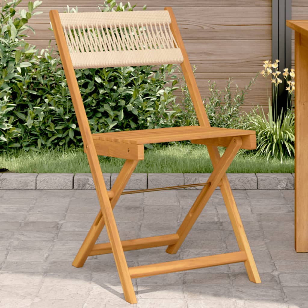 JUNG Vida Bistrostühle 2 Stk. Beige Massivholz Akazie und Kordel