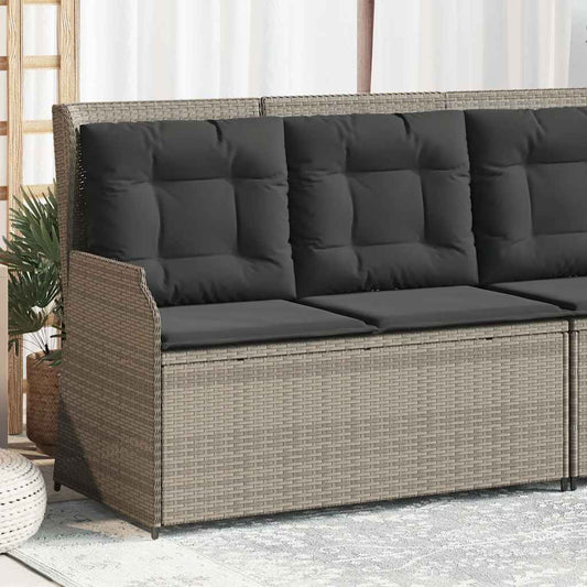 JUNG Vida Gartenbank Verstellbar mit Kissen Hellgrau Poly Rattan