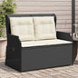 JUNG Vida Gartenbank Verstellbar mit Kissen Schwarz Poly Rattan