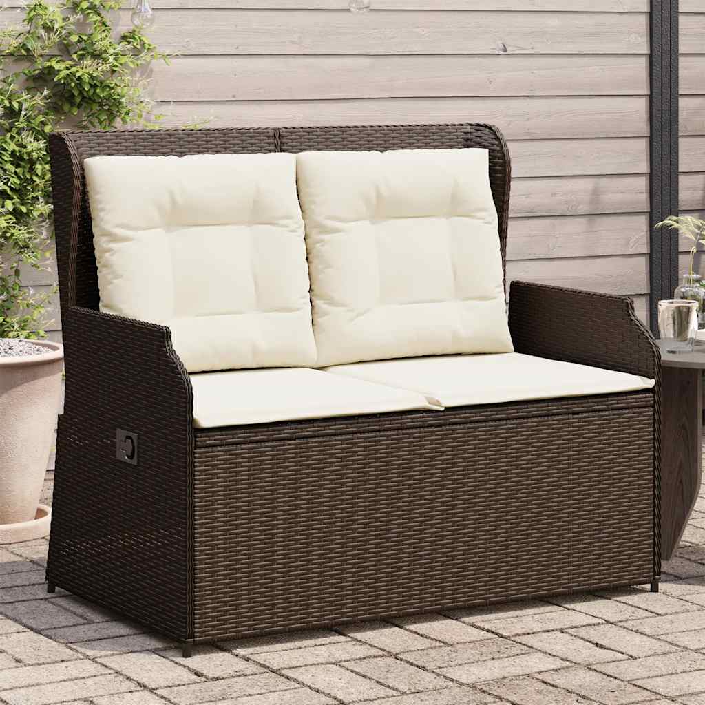 JUNG Vida Gartenbank Verstellbar mit Kissen Braun Poly Rattan