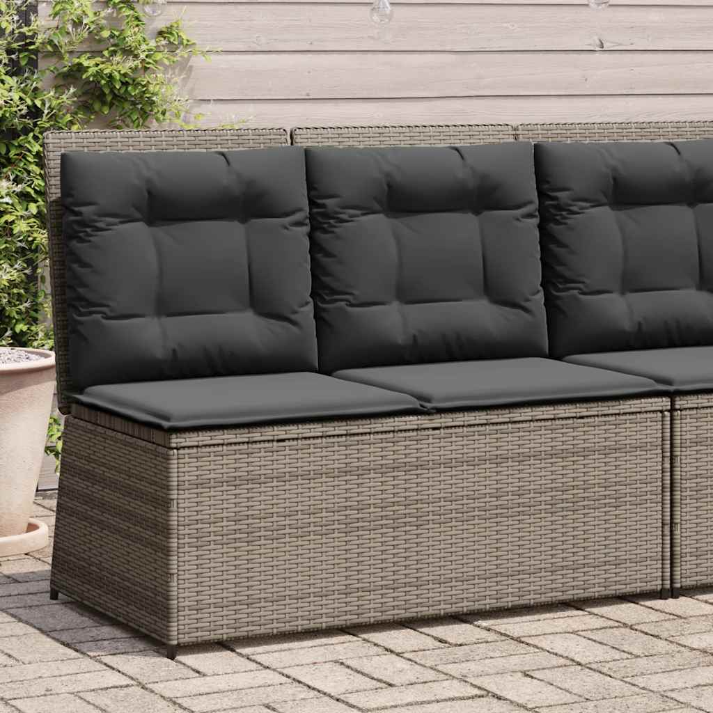 JUNG Vida Gartenbank Verstellbar mit Kissen Grau Poly Rattan