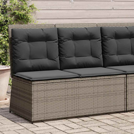 JUNG Vida Gartenbank Verstellbar mit Kissen Grau Poly Rattan