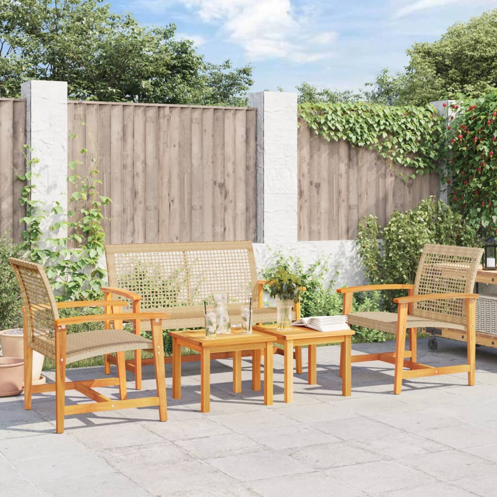 JUNG Vida 5-tlg. Garten-Lounge-Set Beige Poly Rattan und Akazienholz