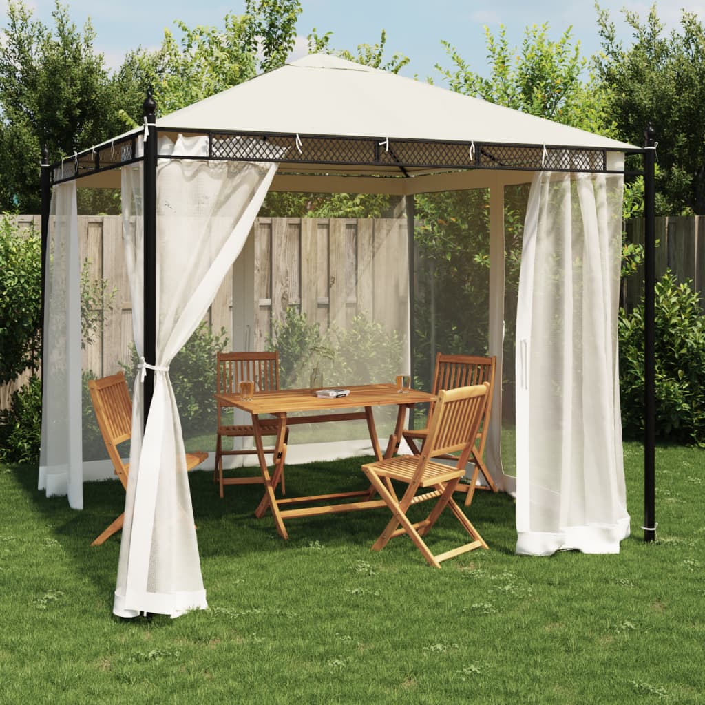 JUNG Vida Pavillon mit Netzwänden Creme 2,93x2,93 m Stahl