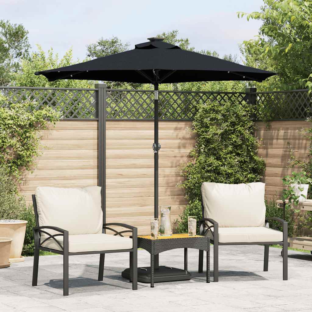 JUNG Vida Sonnenschirm mit LED und Stahlmast Schwarz 225x225x212 cm