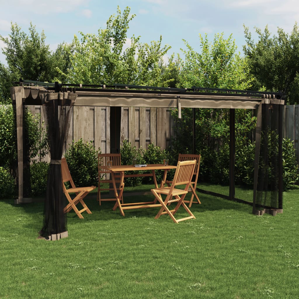 JUNG Vida Pavillon mit Netzwänden Taupe 4x3 m Stahl