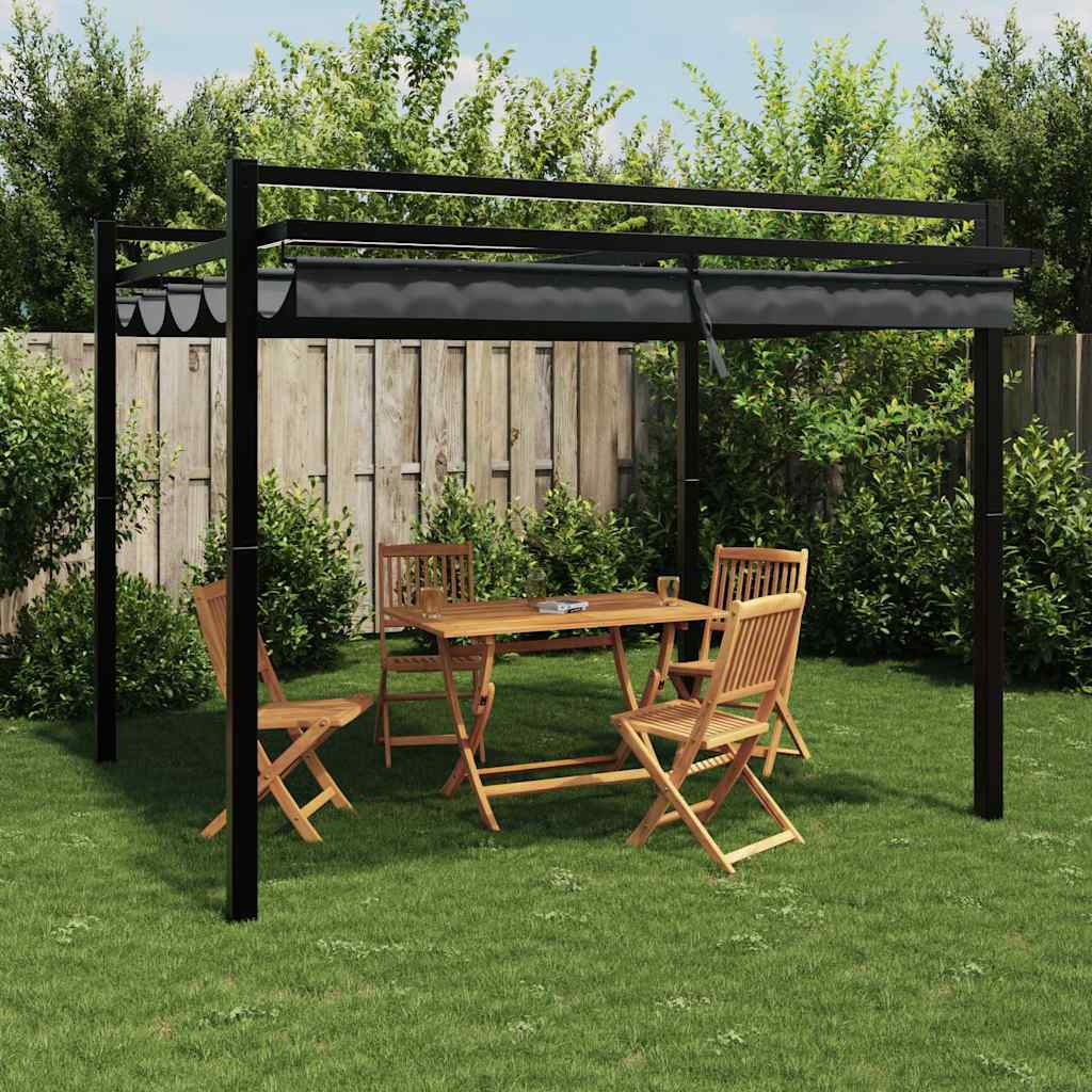 JUNG Vida Gartenpavillon mit Ausziehbarem Dach Anthrazit 3x3 m Aluminium