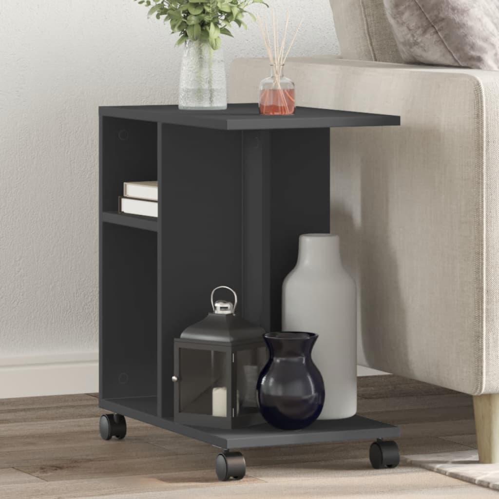 JUNG Vida Beistelltisch mit Rollen Schwarz 50x30x55 cm Holzwerkstoff