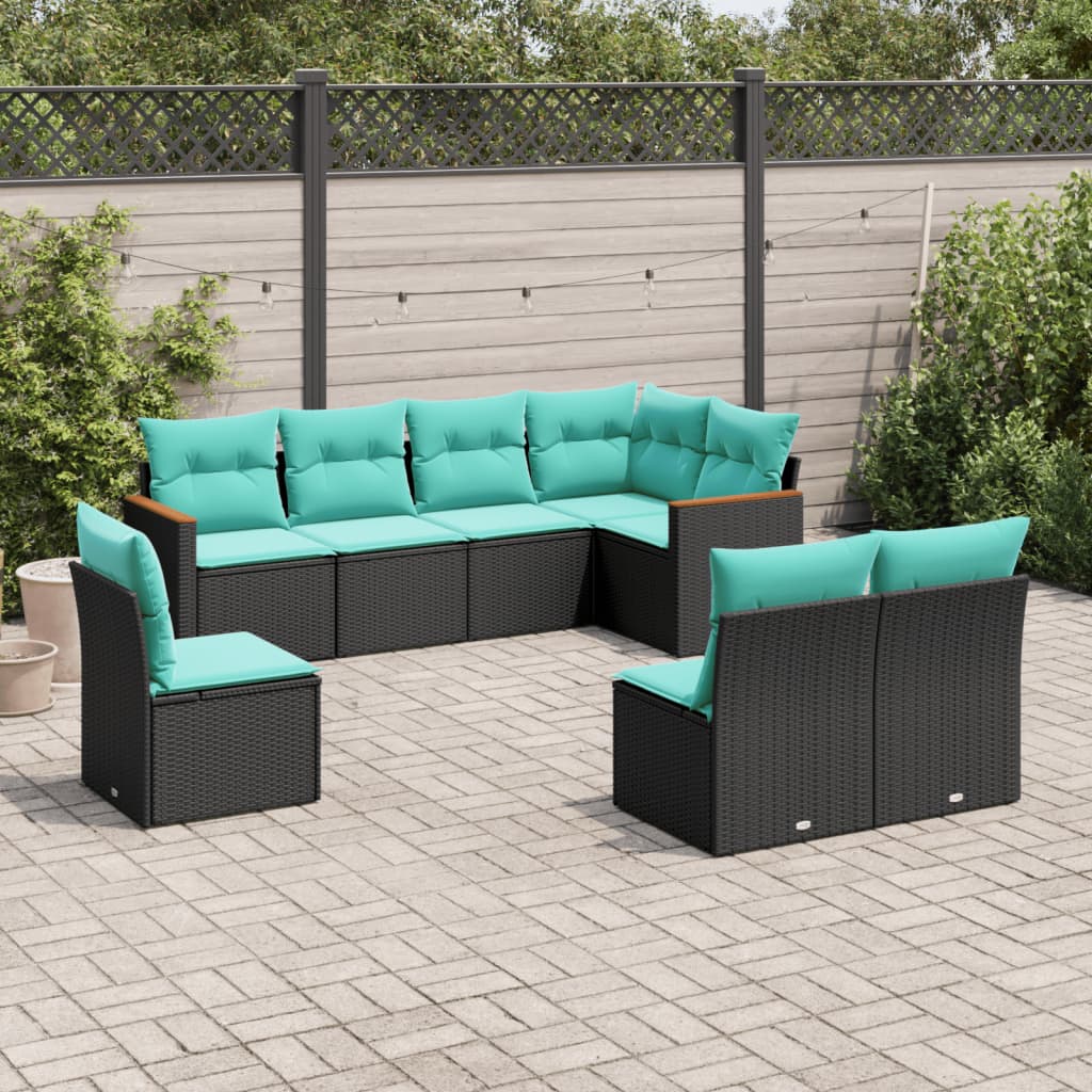 JUNG Vida 8-teiliges Gartensofa-Set mit Kissen, schwarzes Polyrattan