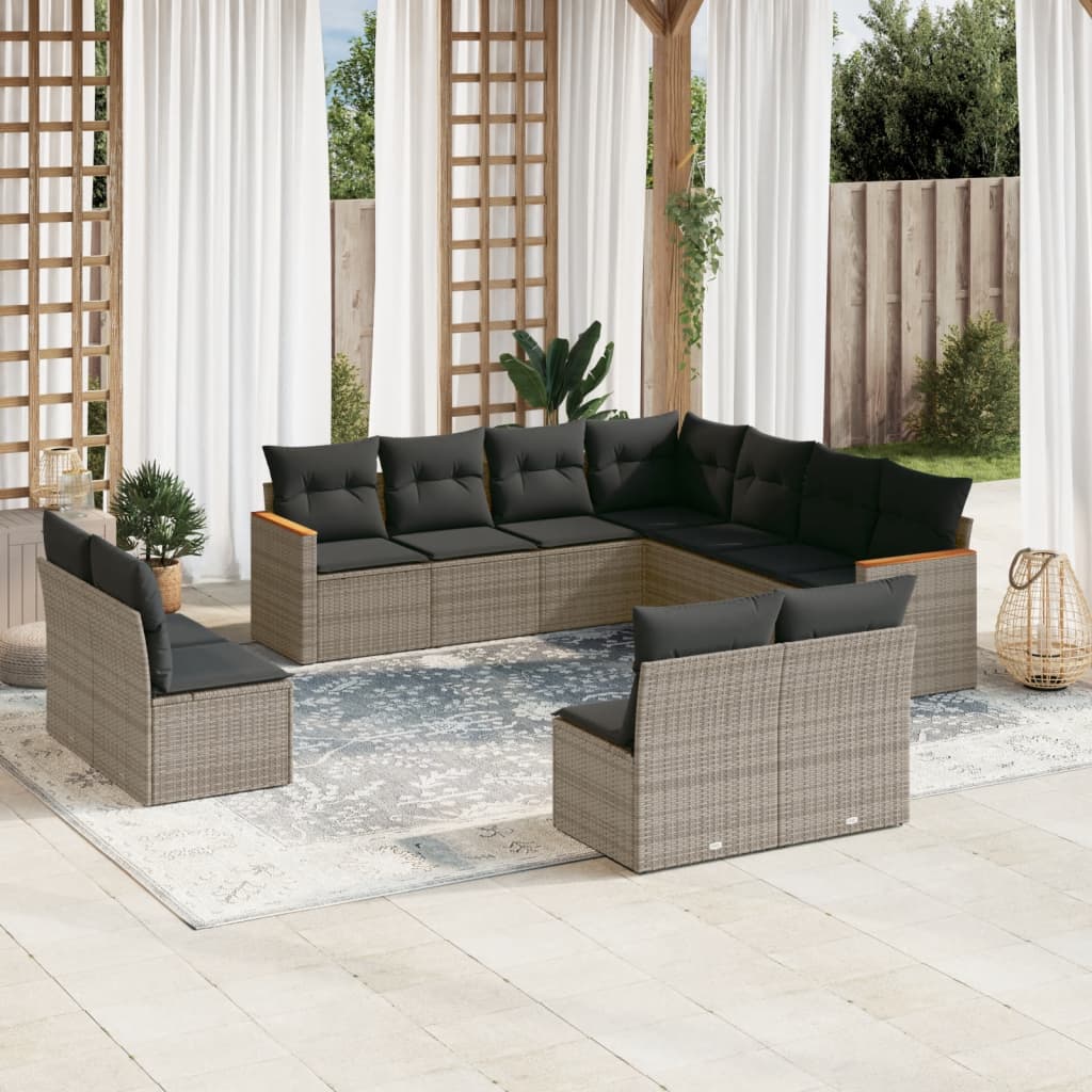 JUNG Vida 11-tlg. Garten-Sofagarnitur mit Kissen Grau Poly Rattan