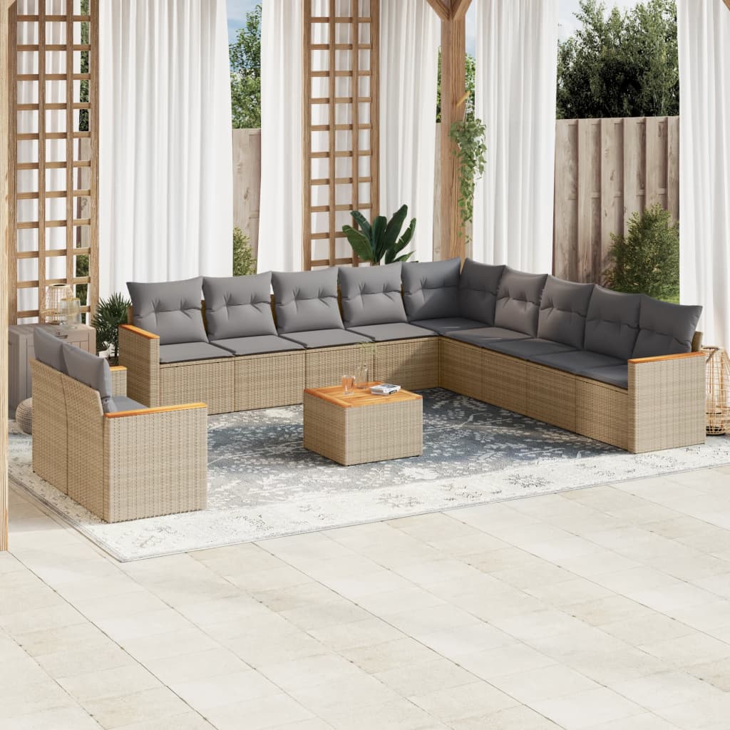 JUNG Vida 12-tlg. Garten-Sofagarnitur mit Kissen Beige Poly Rattan