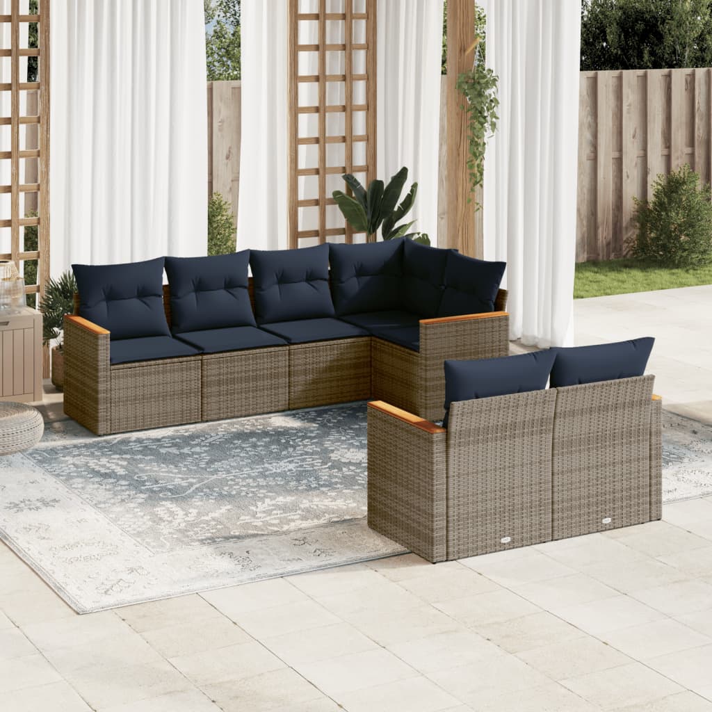 JUNG Vida 7-teiliges Gartensofa-Set mit Kissen, grau, Polyrattan