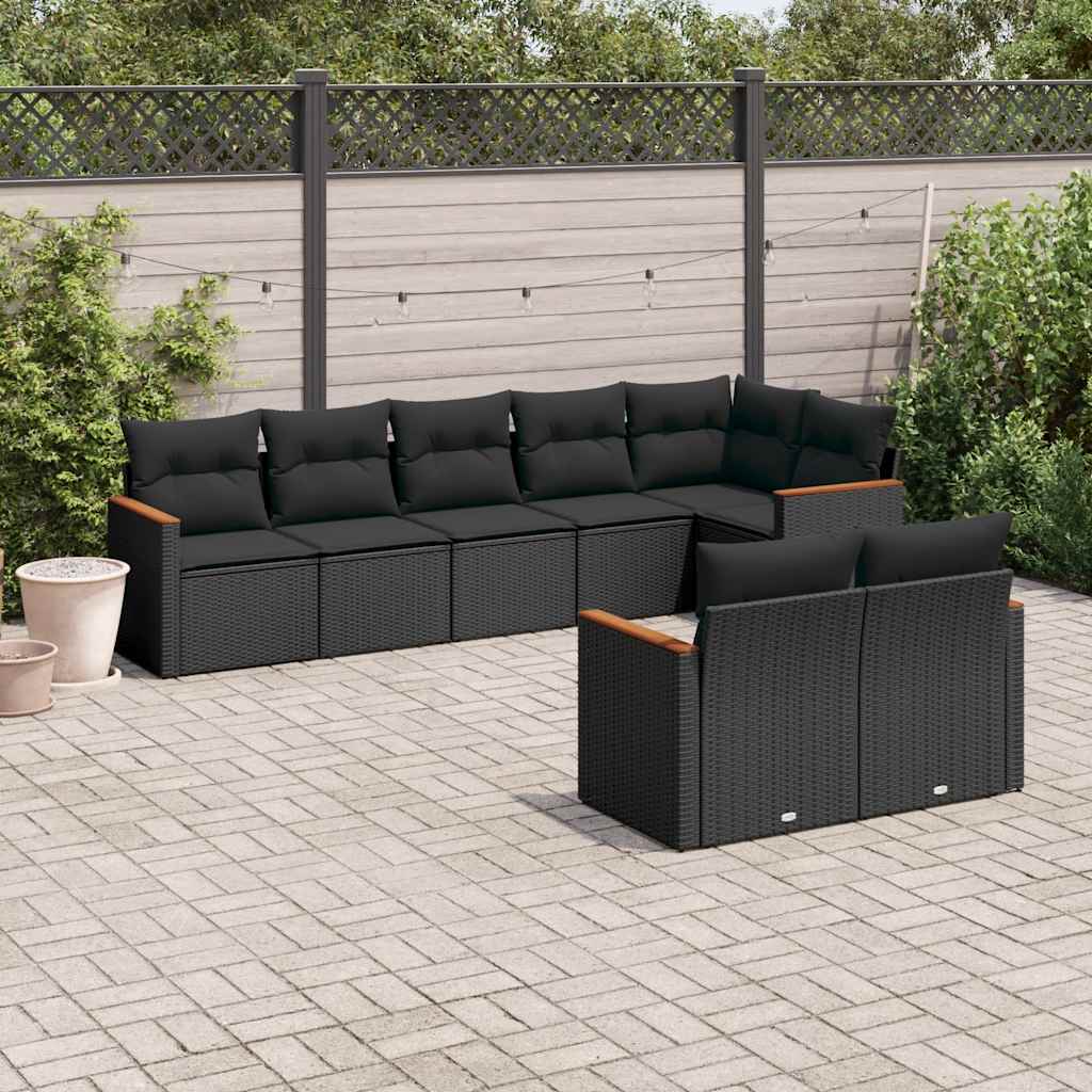 JUNG Vida 8-tlg. Garten-Sofagarnitur mit Kissen Schwarz Poly Rattan