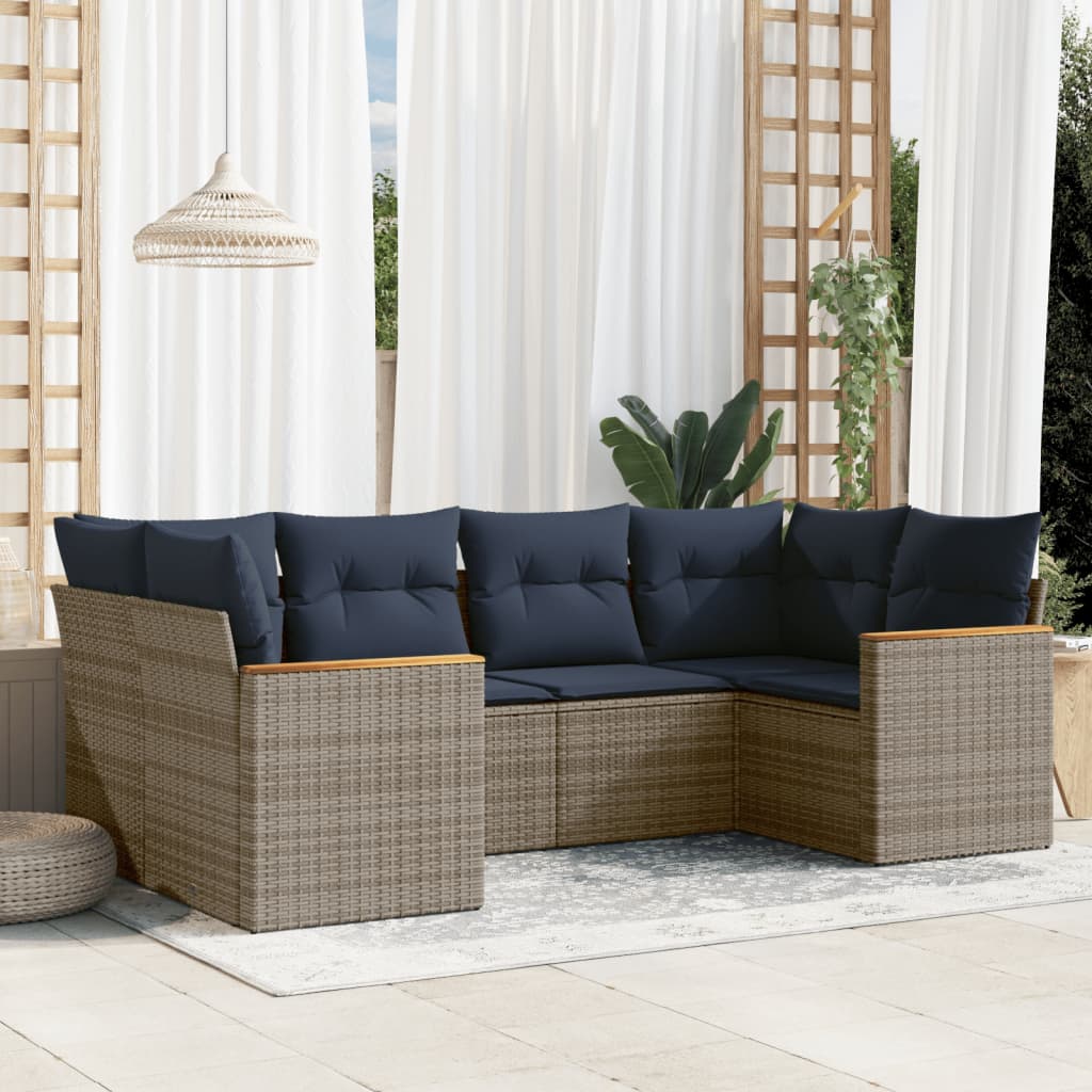 JUNG Vida 6-teiliges Gartensofa-Set mit Kissen, grau, Polyrattan
