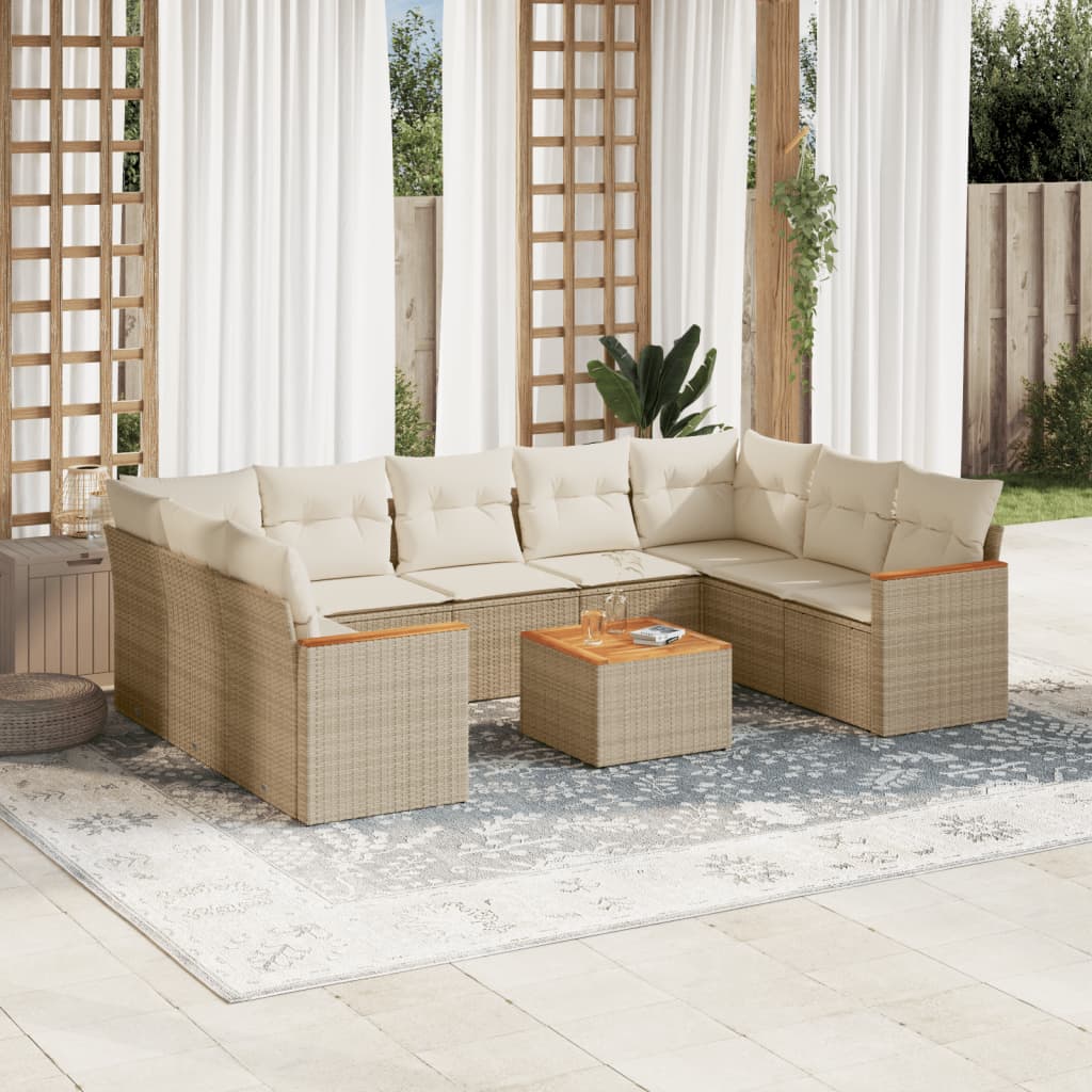 JUNG Vida 10-tlg. Garten-Sofagarnitur mit Kissen Beige Poly Rattan