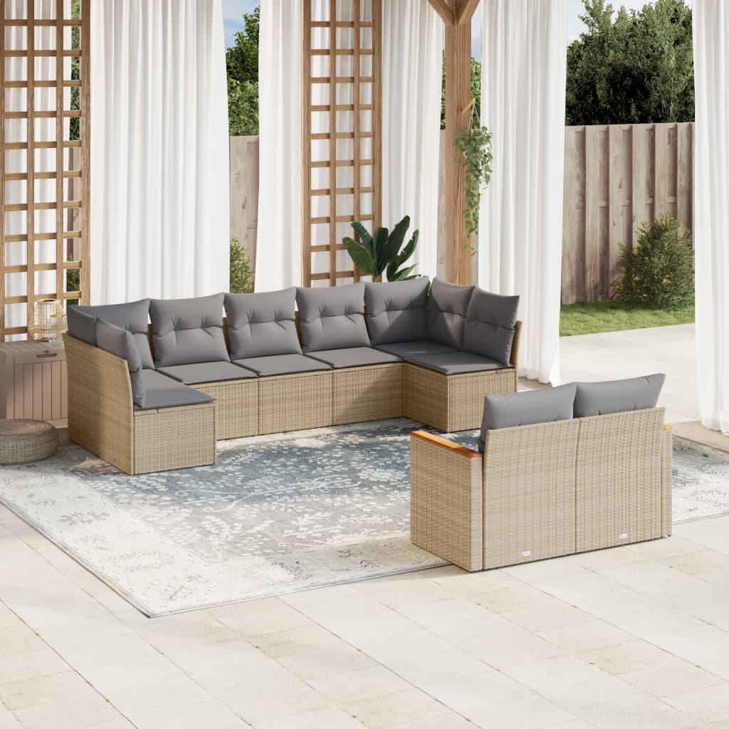 JUNG Vida 9-tlg. Garten-Sofagarnitur mit Kissen Beige Poly Rattan