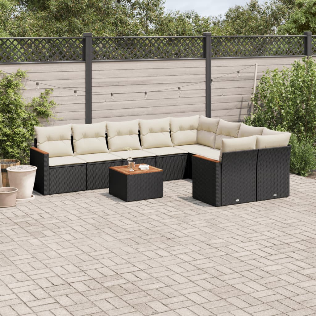 JUNG Vida 10-tlg. Garten-Sofagarnitur mit Kissen Schwarz Poly Rattan