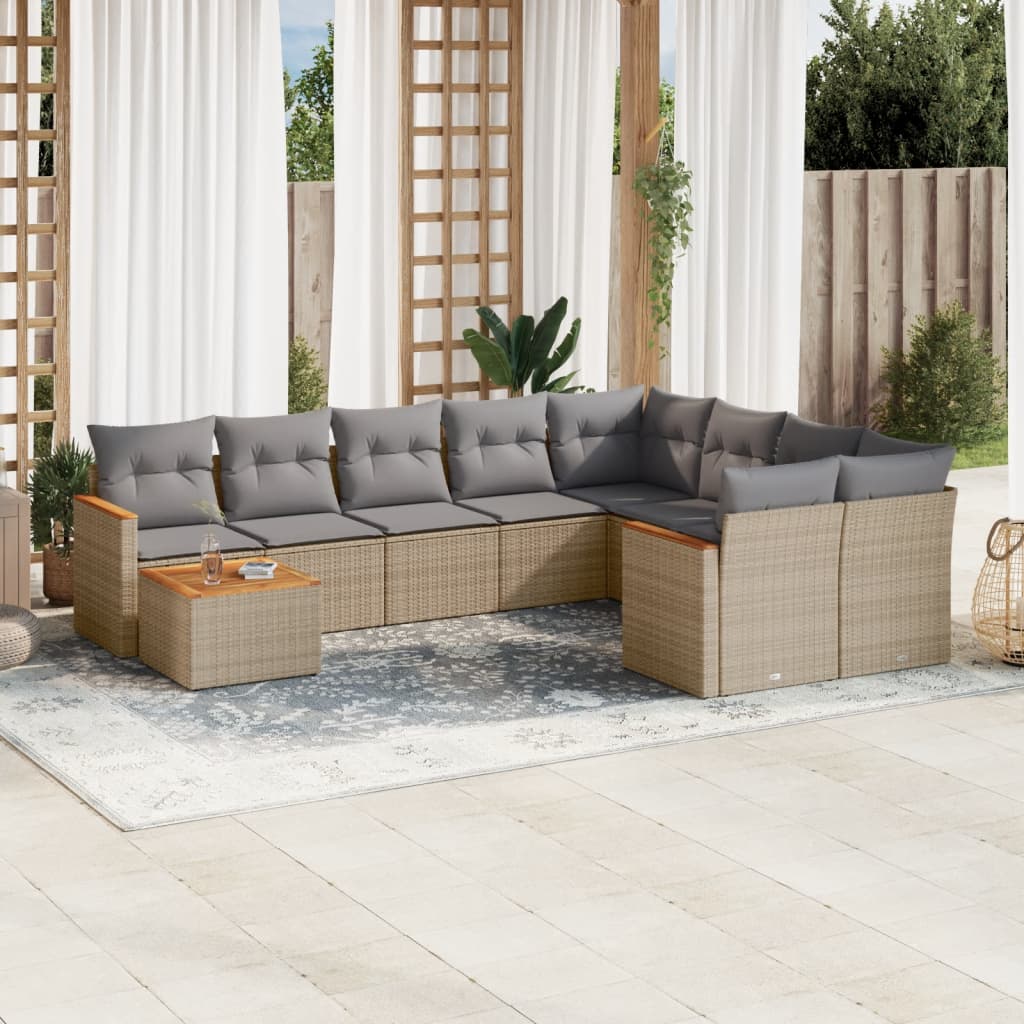 JUNG Vida 10-tlg. Garten-Sofagarnitur mit Kissen Beige Poly Rattan