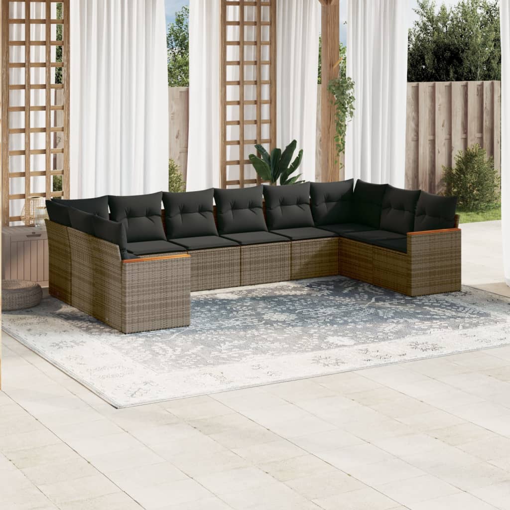 JUNG Vida 10-tlg. Garten-Sofagarnitur mit Kissen Grau Poly Rattan