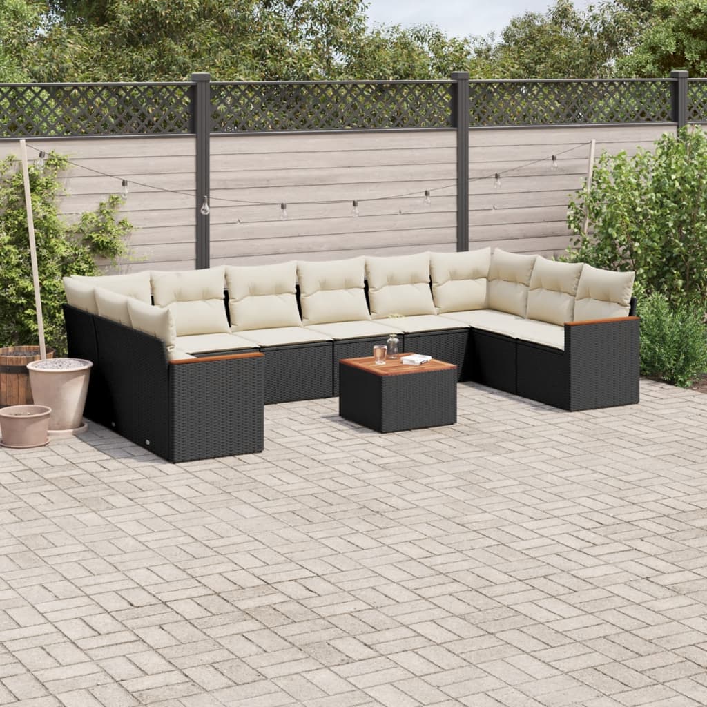 JUNG Vida 11-tlg. Garten-Sofagarnitur mit Kissen Schwarz Poly Rattan