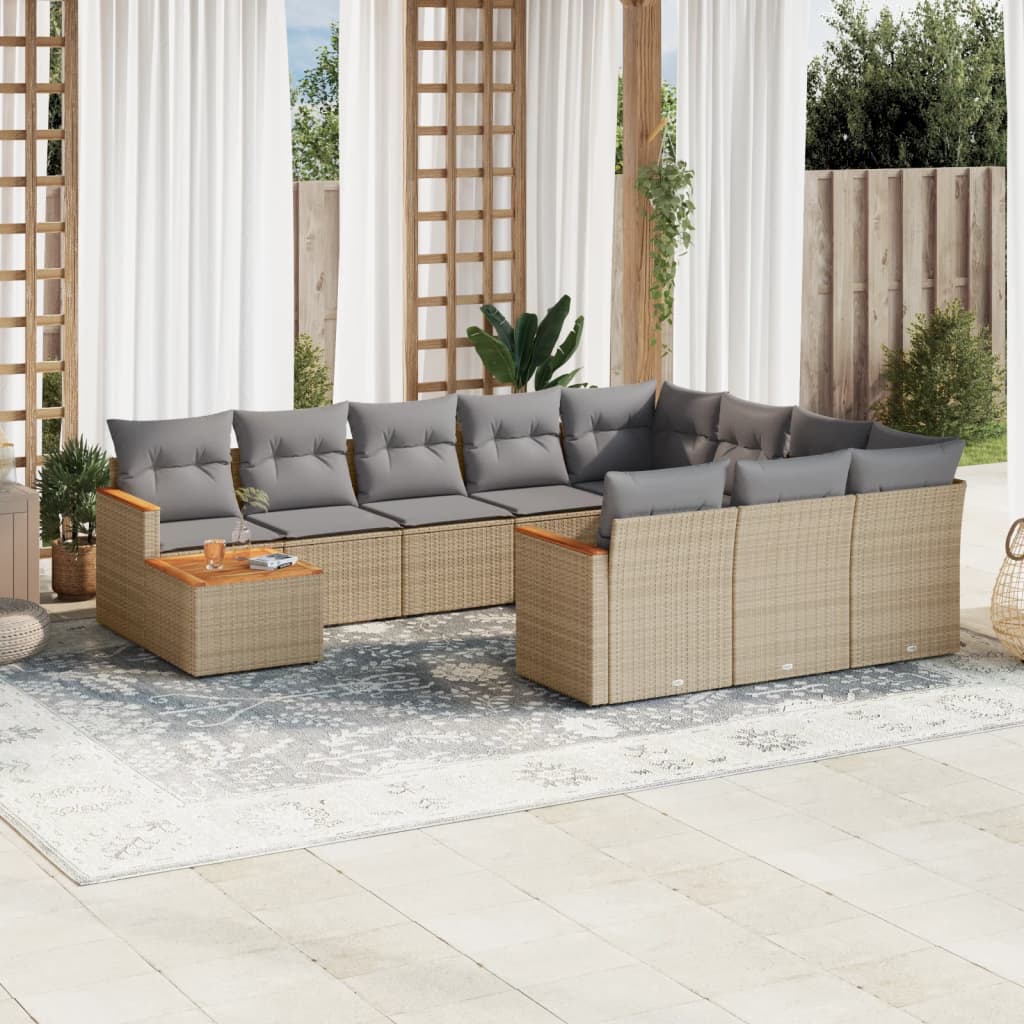 JUNG Vida 11-tlg. Garten-Sofagarnitur mit Kissen Beige Poly Rattan