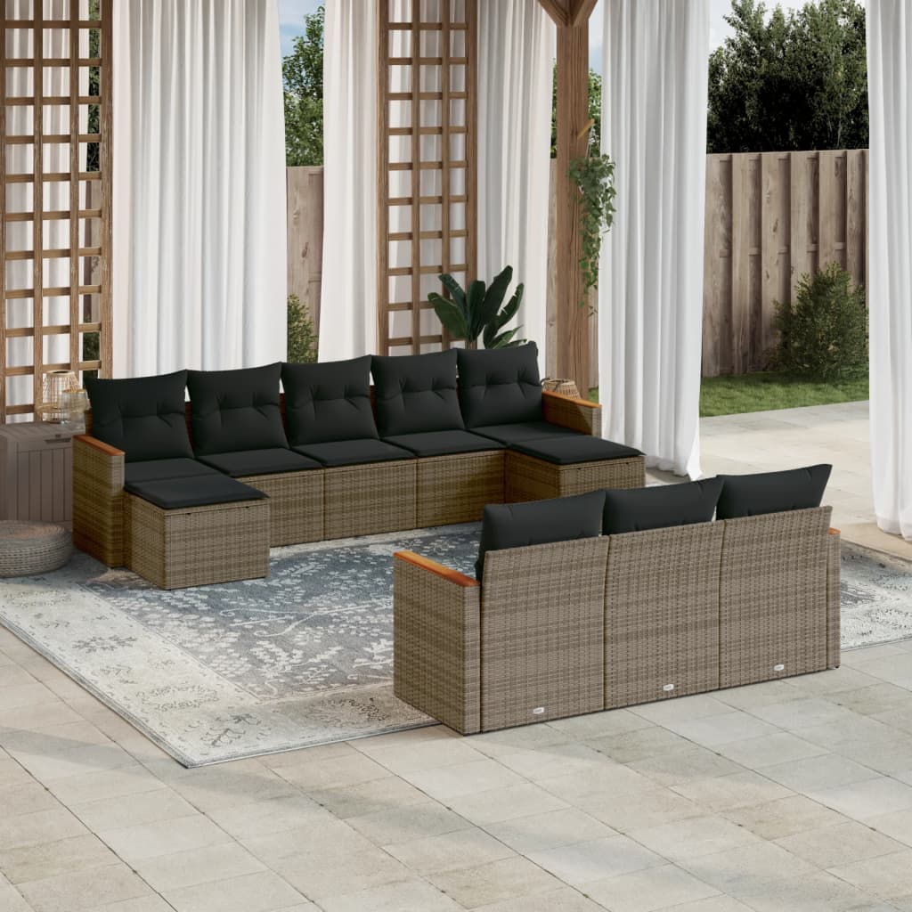 JUNG Vida 10-tlg. Garten-Sofagarnitur mit Kissen Grau Poly Rattan