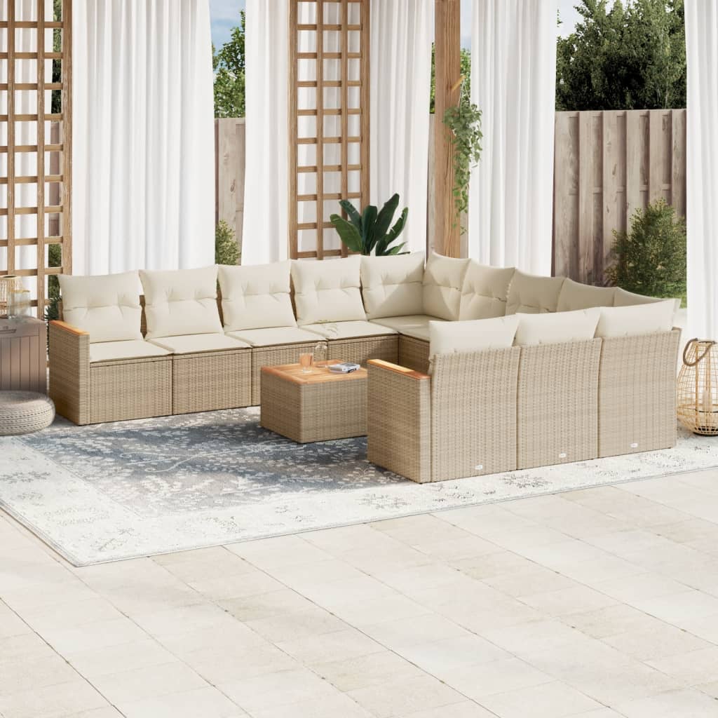 JUNG Vida 12-tlg. Garten-Sofagarnitur mit Kissen Beige Poly Rattan