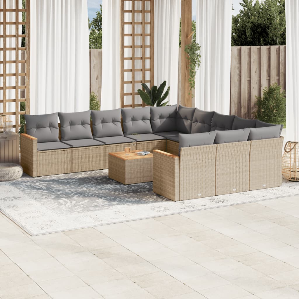 JUNG Vida 12-tlg. Garten-Sofagarnitur mit Kissen Beige Poly Rattan