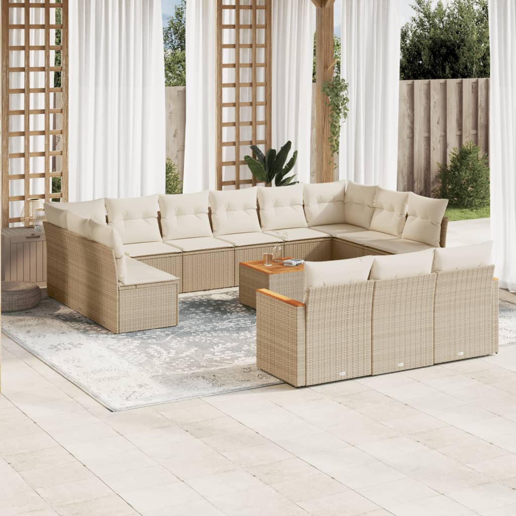 JUNG Vida 14-tlg. Garten-Sofagarnitur mit Kissen Beige Poly Rattan