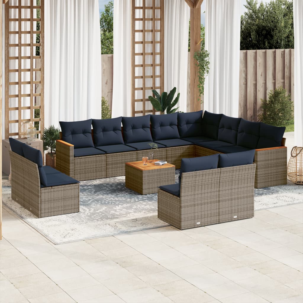 JUNG Vida 13-teiliges Gartensofa-Set mit Kissen, grau, Polyrattan