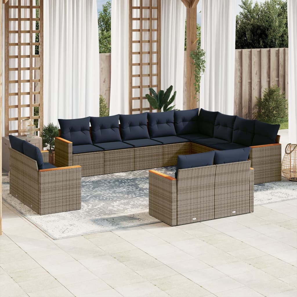 JUNG Vida 12-teiliges Gartensofa-Set mit Kissen, grau, Polyrattan