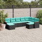 JUNG Vida 9-teiliges Gartensofa-Set mit Kissen, schwarzes Polyrattan