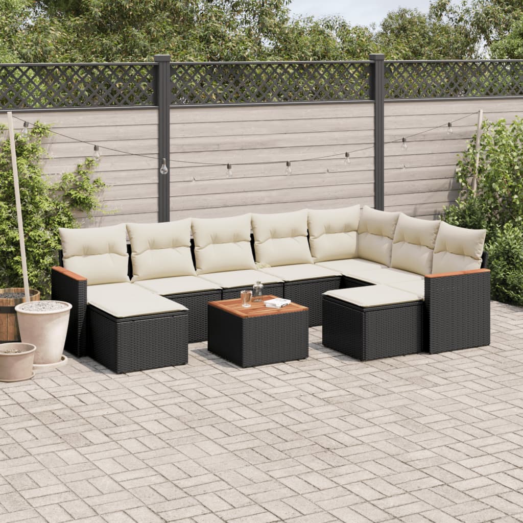JUNG Vida 10-tlg. Garten-Sofagarnitur mit Kissen Schwarz Poly Rattan