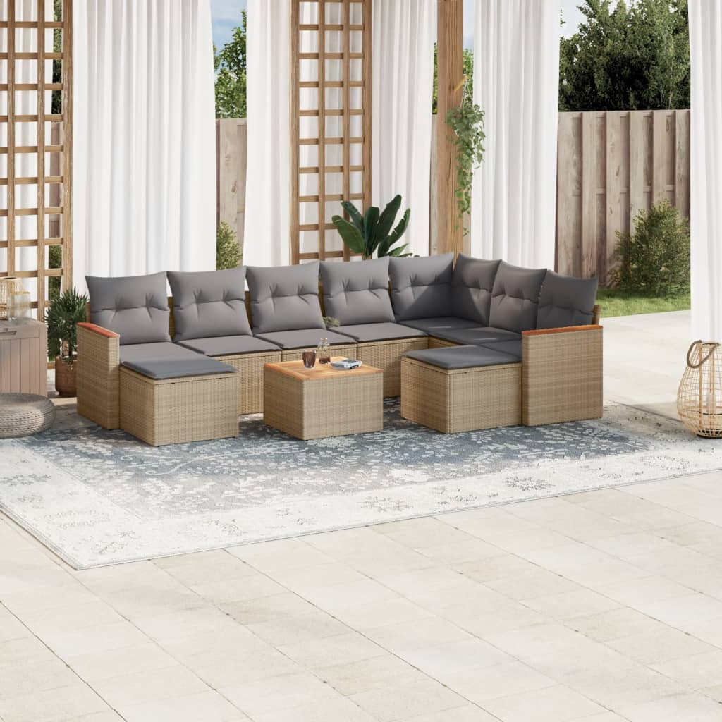 JUNG Vida 10-tlg. Garten-Sofagarnitur mit Kissen Beige Poly Rattan