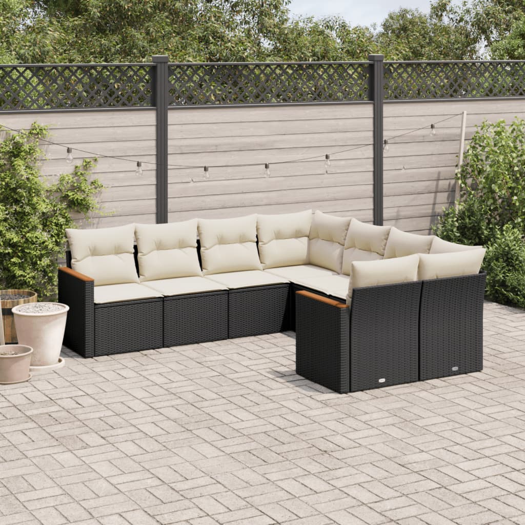 JUNG Vida 8-tlg. Garten-Sofagarnitur mit Kissen Schwarz Poly Rattan