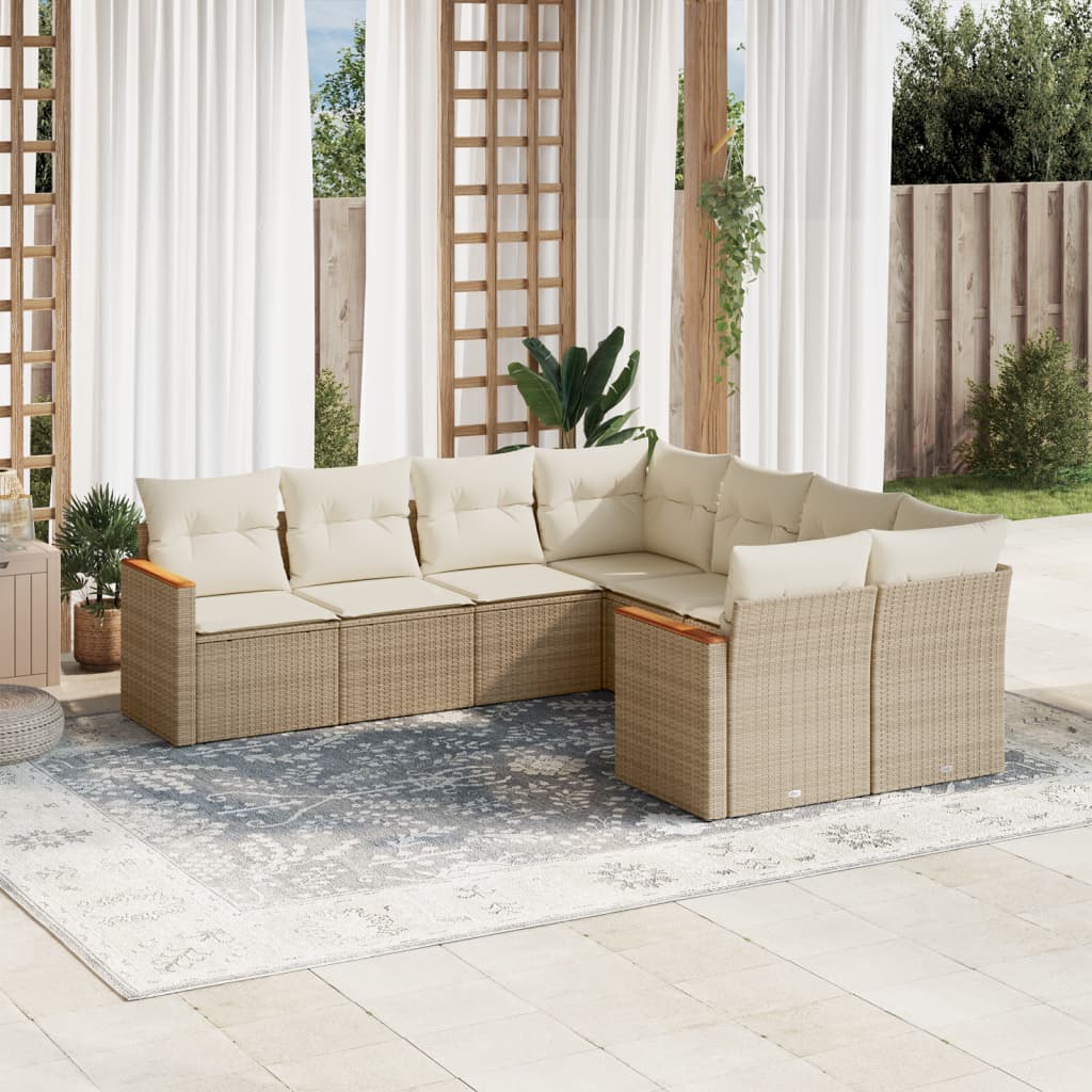 JUNG Vida 8-tlg. Garten-Sofagarnitur mit Kissen Beige Poly Rattan