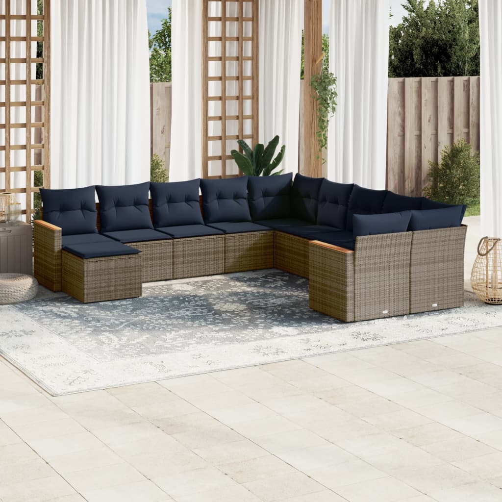 JUNG Vida 11-teiliges Gartensofa-Set mit Kissen, grau, Polyrattan