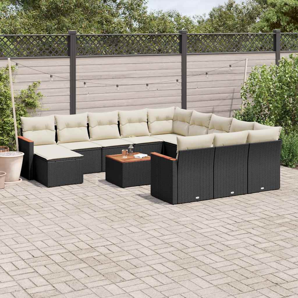 JUNG Vida 13-tlg. Garten-Sofagarnitur mit Kissen Schwarz Poly Rattan