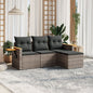 JUNG Vida 4-tlg. Garten-Sofagarnitur mit Kissen Grau Poly Rattan